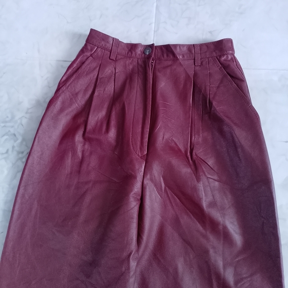 Vintage 90s NANCY HELLER Burgundy Leather Pants - Picture 6 of 14